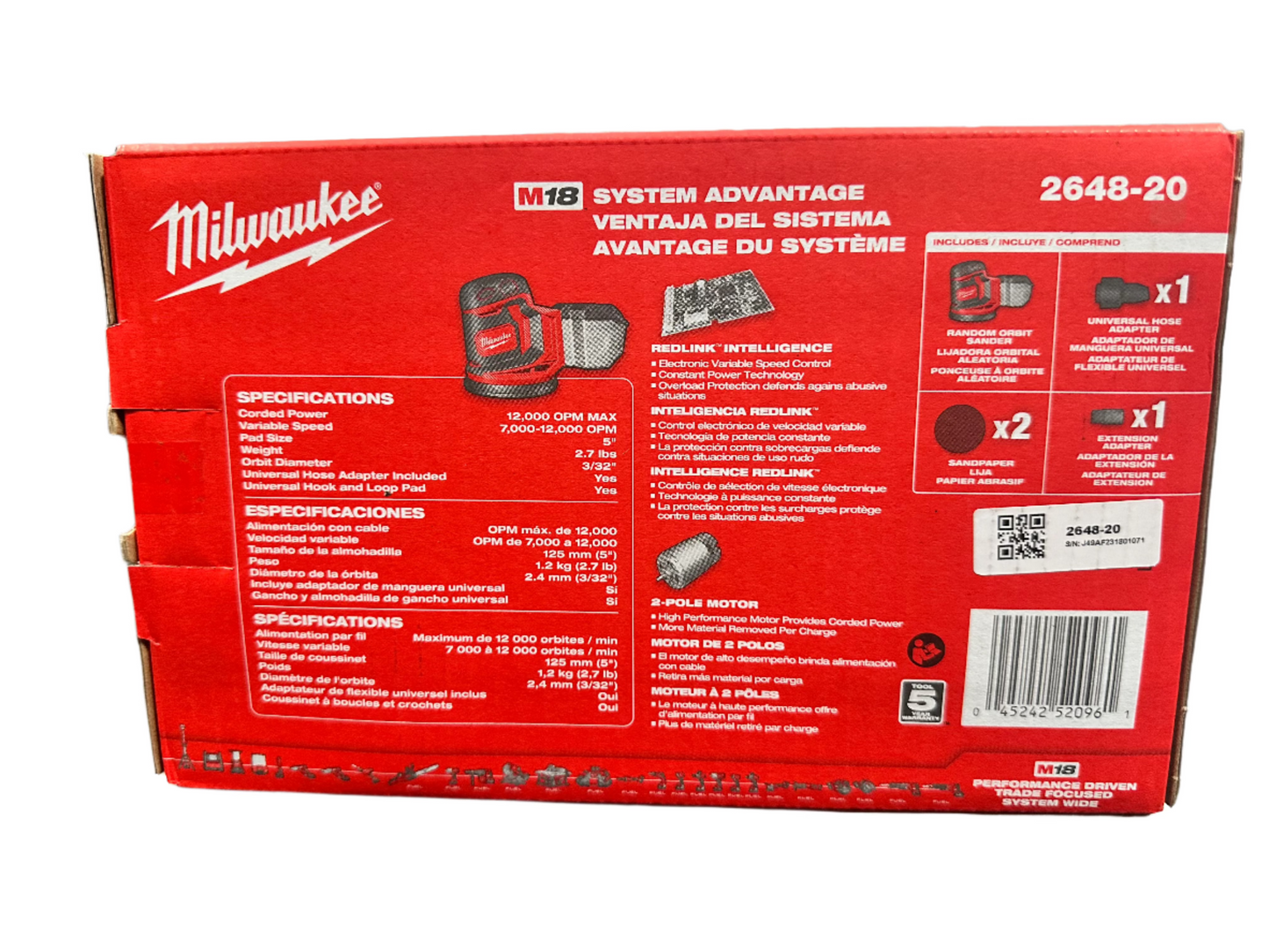 Milwaukee M18 18V 5in. Random Orbit Sander 2648-20 (TOOL ONLY)
