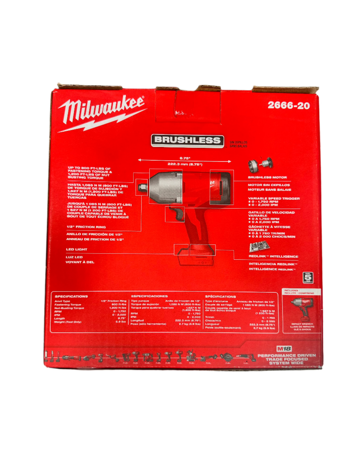 Milwaukee M18 1/2" High Torque Impact Wrench w Friction Ring 2666-20 (TOOL ONLY)