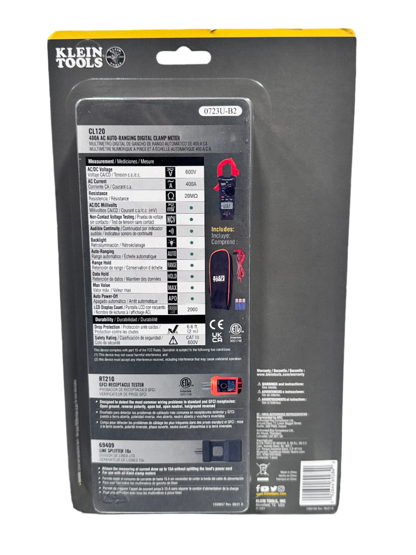 Klein Tools Digital Clamp Meter Electrical Maintenance and GFCI Tester Set CL120KIT