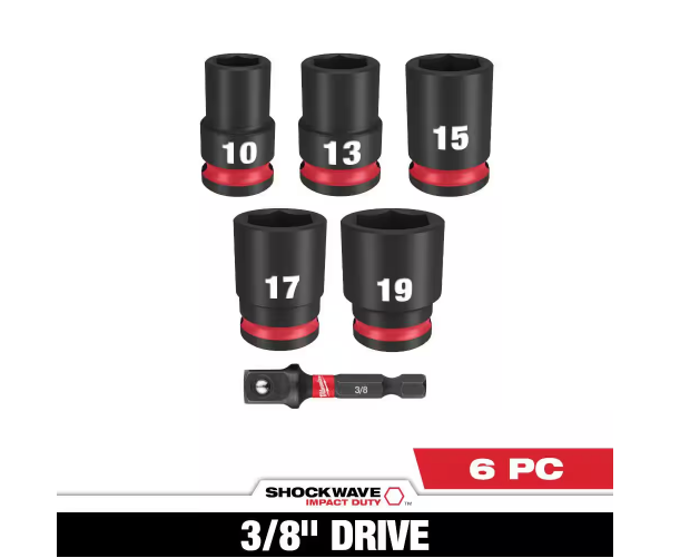 Milwaukee SHOCKWAVE 3/8" Drive Metric Standard 6 Point Impact Sockets 49-66-7036