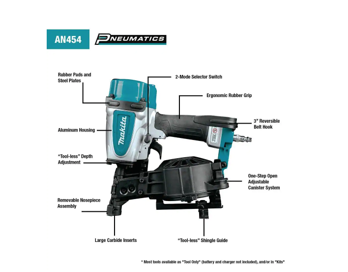 Makita Pneumatic (AN454) 1-3/4" 15 Degree Coil Corded Roofing Nailer