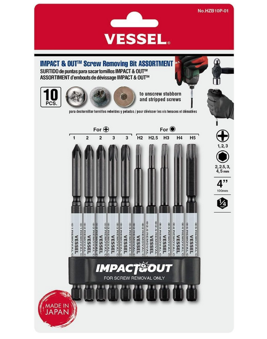 VESSEL IMPACT & OUT Screw Removing Bit ASSORTMENT SET (#HZB10P-01)