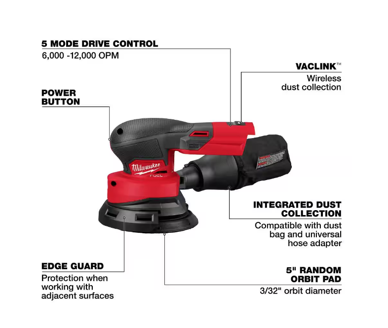 Milwaukee M18 18V Brushless Cordless FUEL 5 in. Random Orbit Sander 2837-20 (TOOL ONLY)
