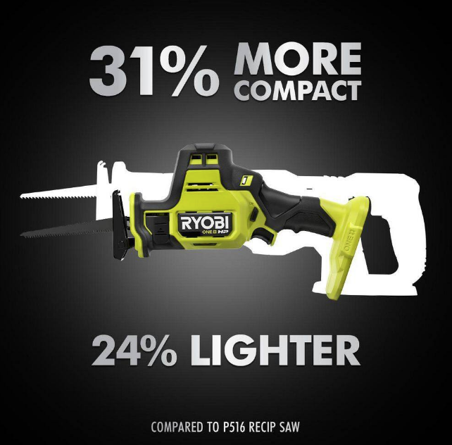 RYOBI ONE+ HP 18V Brushless Compact One-Handed Reciprocating Saw PSBRS01B (TOOL ONLY)