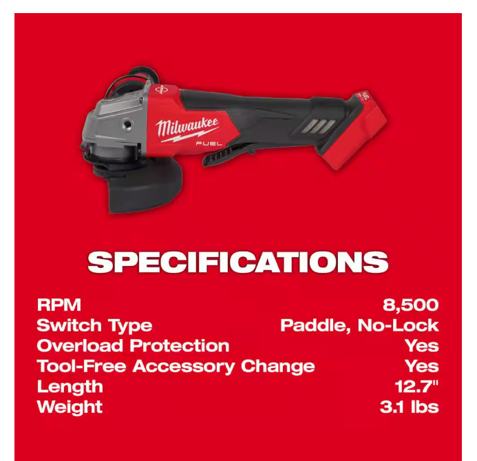 Milwaukee M18 FUEL 18V Brushless 4-1/2 in./5 in. Grinder w/Paddle Switch 2880-20 (TOOL ONLY)