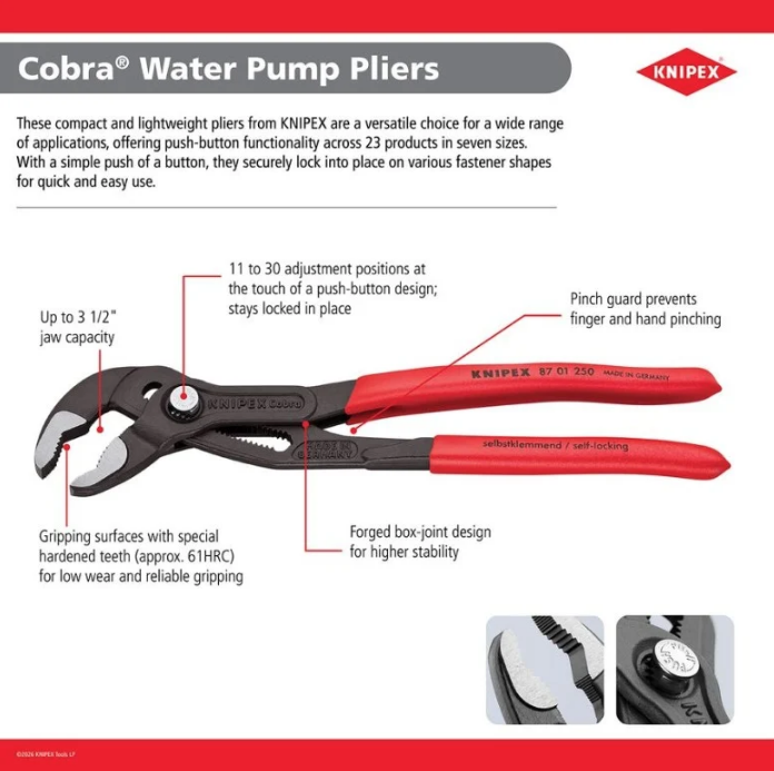 KNIPEX 10" Cobra® Water Pump Pliers 87 02 250 SBA