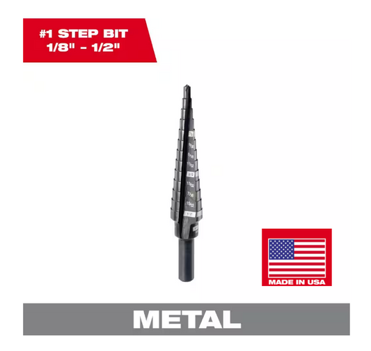 Milwaukee 1/8inch - 1/2inch #1 Black Oxide Step Drill Bit 13-Steps (48-89-9201)