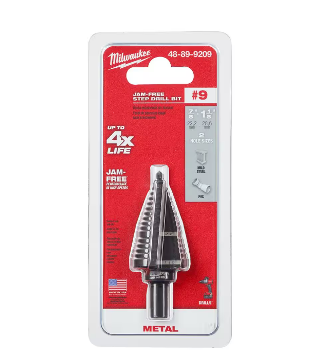 Milwaukee 7/8inch - 1-1/8inch #9 Black Oxide Step Drill Bit 2-Steps (48-89-9209)