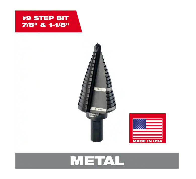 Milwaukee 7/8inch - 1-1/8inch #9 Black Oxide Step Drill Bit 2-Steps (48-89-9209)