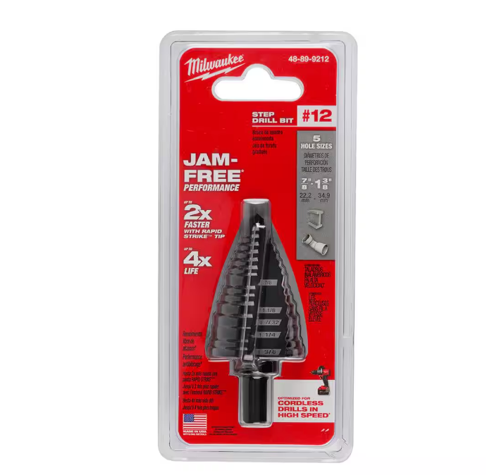 Milwaukee 7/8 in. - 1-3/8 in. #12 Black Oxide Step Drill Bit 5-Steps - 48-89-9212