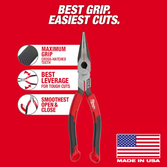 Milwaukee 8" Comfort Grip Long Nose Pliers (MT555)