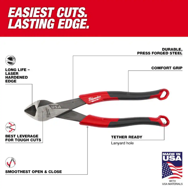 Milwaukee 8" Diagonal Comfort Grip Cutting Pliers (USA) - MT558