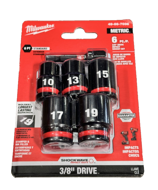 Milwaukee SHOCKWAVE 3/8" Drive Metric Standard 6 Point Impact Sockets 49-66-7036