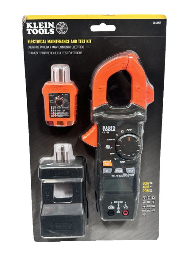 Klein Tools Digital Clamp Meter Electrical Maintenance and GFCI Tester Set CL120KIT