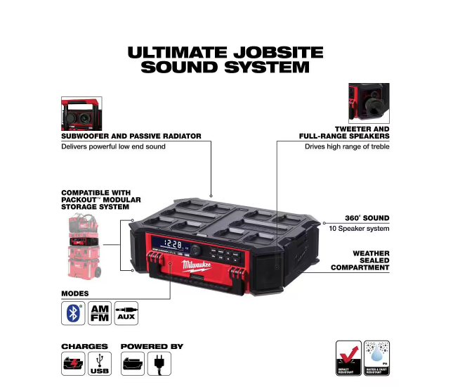Milwaukee M18 PACKOUT Radio/Speaker with Built-In Charger 2950-20