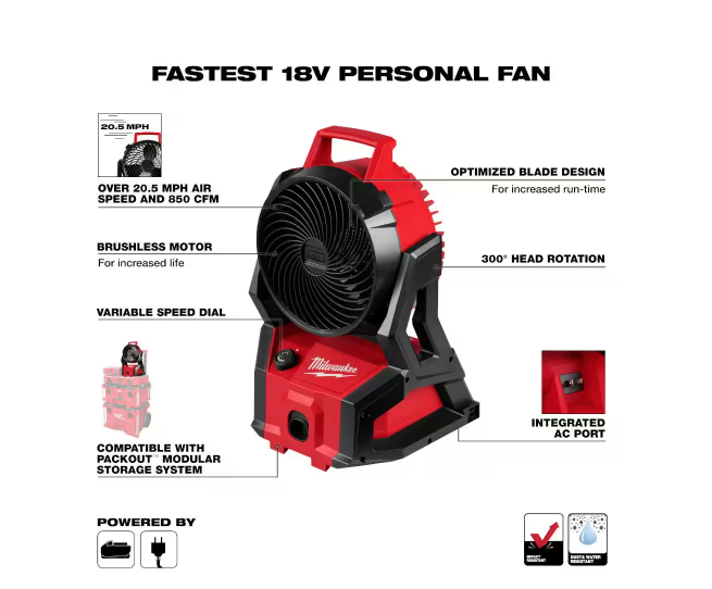Milwaukee M18 Brushless PACKOUT Fan 0818-20 (FAN ONLY)