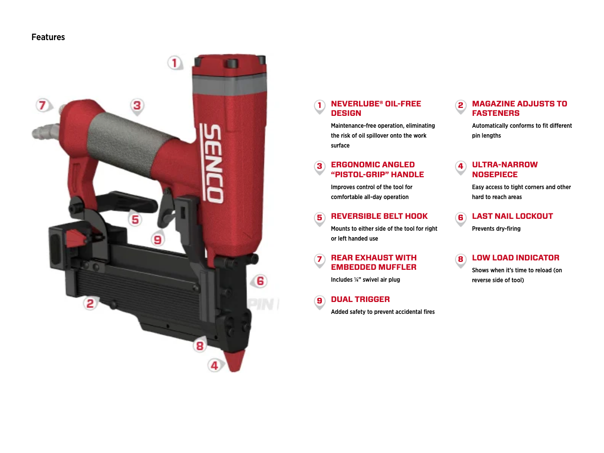 SENCO 2” 23GA Headless Pin Nailer Tool TN11L1