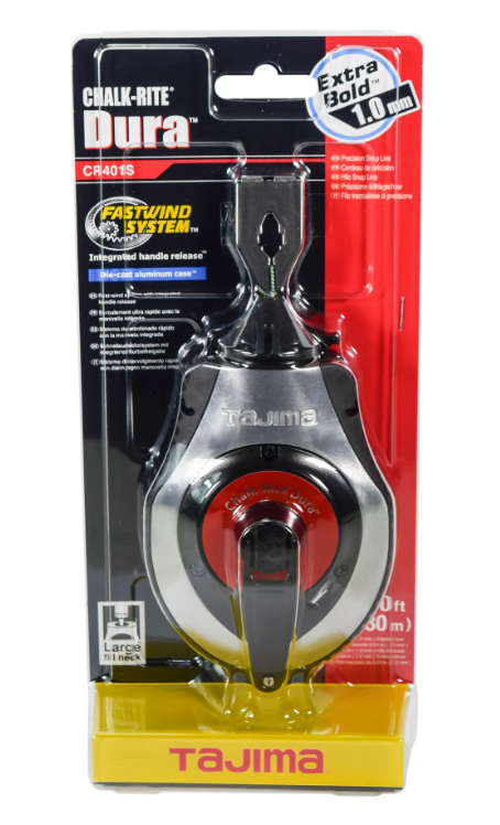 TAJIMA Chalk Line Dura Chalk Box - Extra Bold 1mm Snap Line & Integrated Handle Release - CR401S
