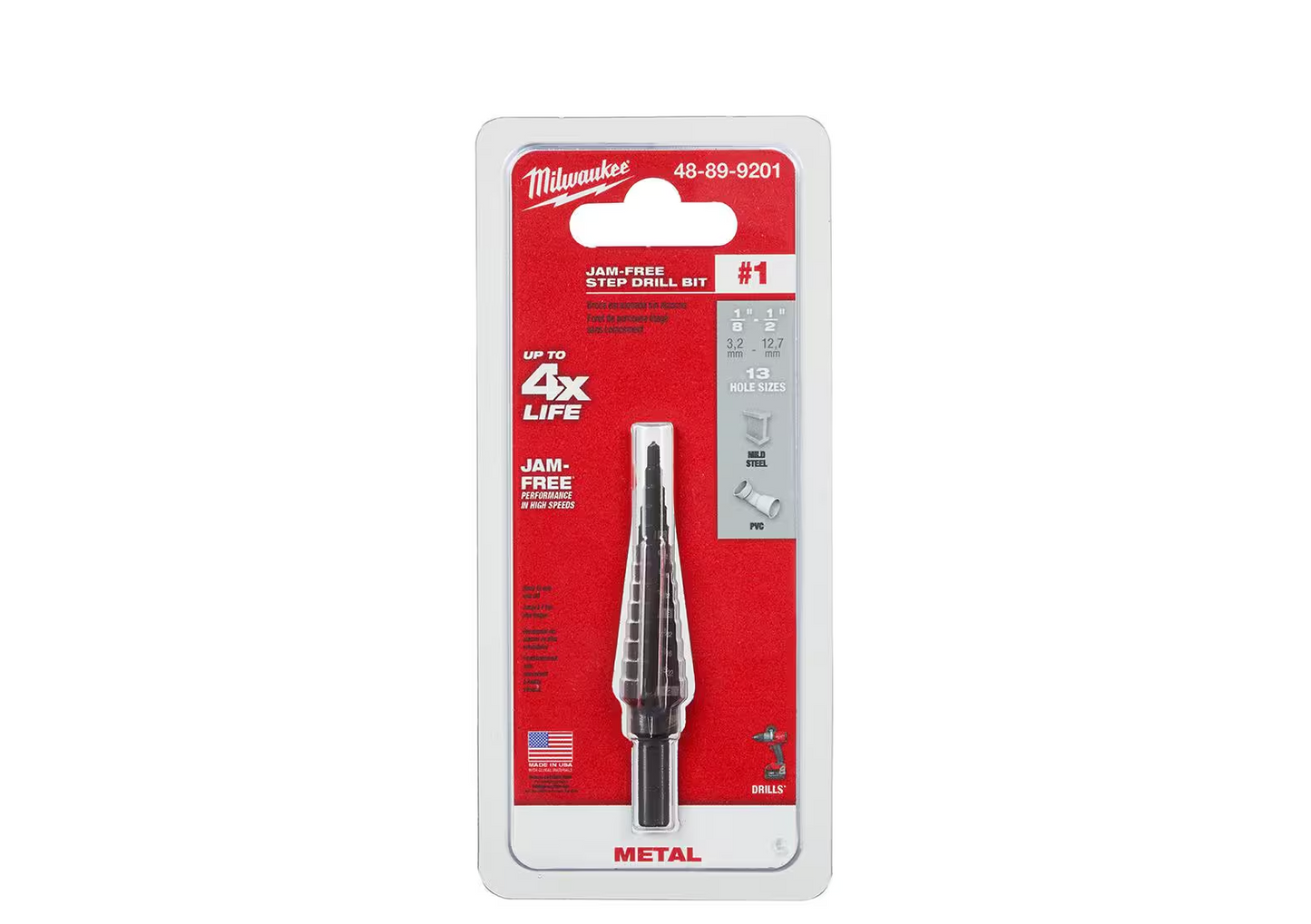 Milwaukee 1/8inch - 1/2inch #1 Black Oxide Step Drill Bit 13-Steps (48-89-9201)