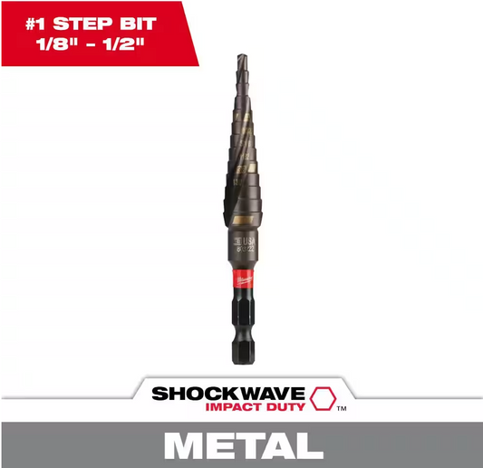Milwaukee SHOCKWAVE 1/8 inch - 1/2 inch #1 Impact-Rated Titanium Step Drill Bit 13-Steps (48-89-9241)