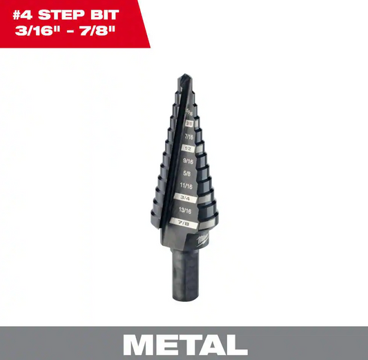 Milwaukee 3/16 inch - 7/8 inch #4 Black Oxide Step Drill Bit 12-Steps (48-89-9204)