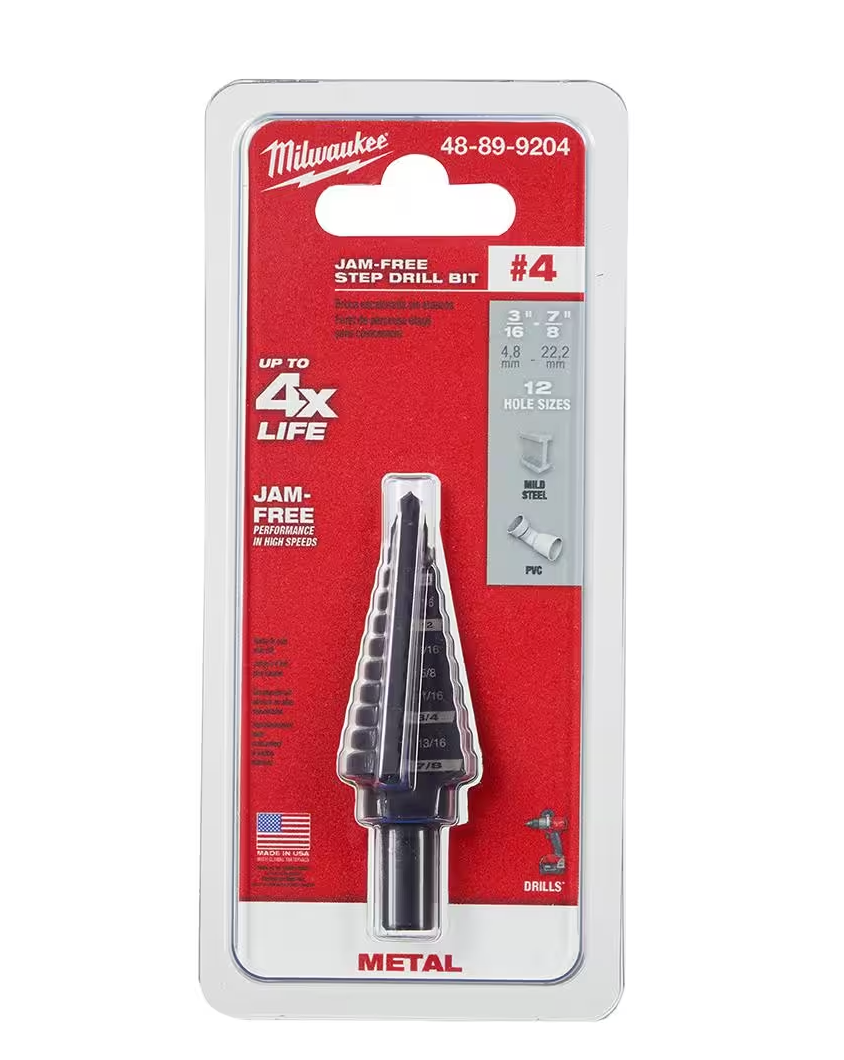 Milwaukee 3/16 inch - 7/8 inch #4 Black Oxide Step Drill Bit 12-Steps (48-89-9204)