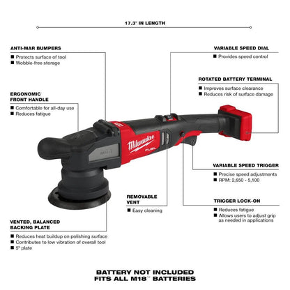 M18 FUEL18V Lithium-Ion Brushless Cordless 15MM DA Polisher (Tool-Only)