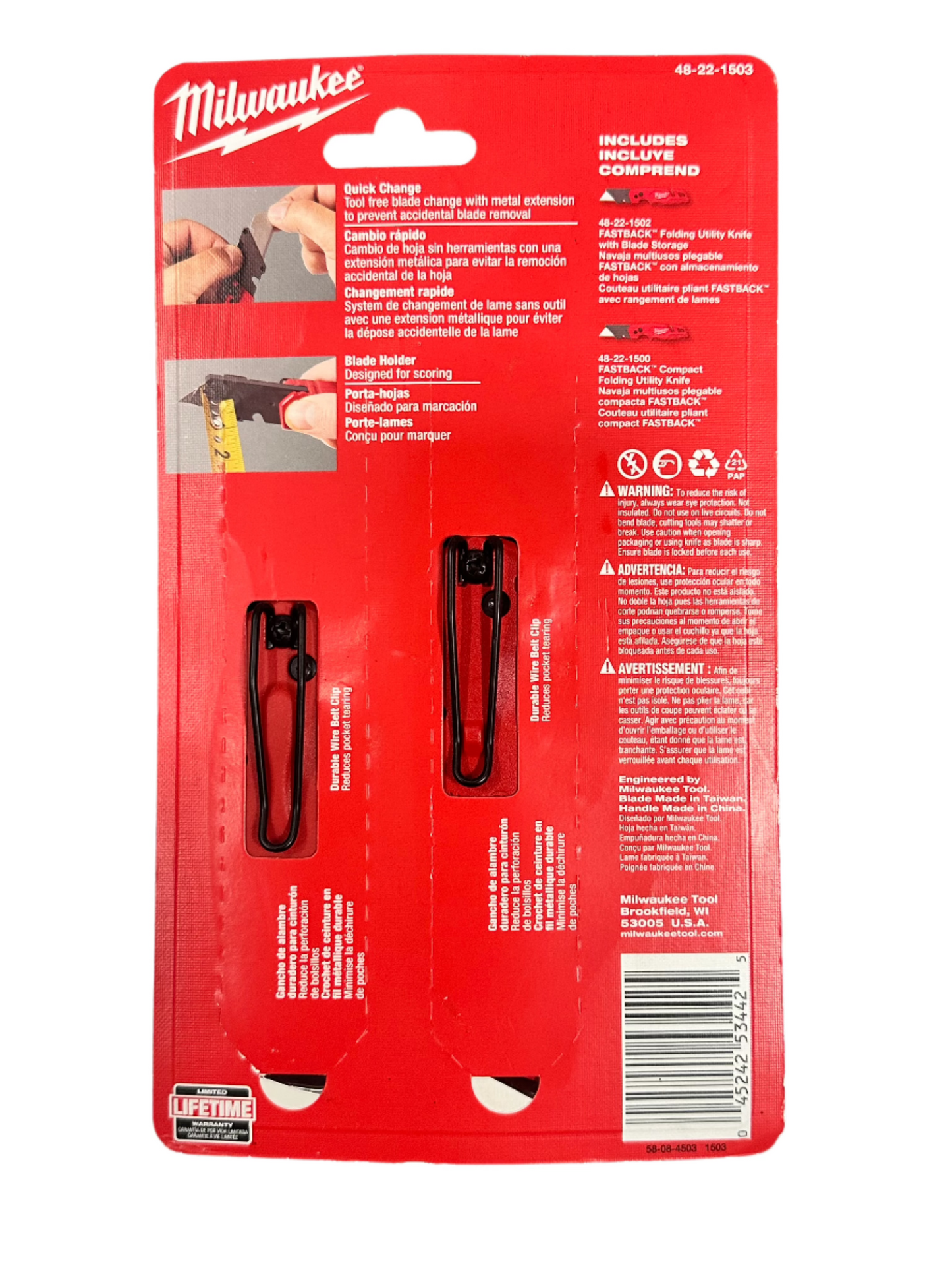 Milwaukee FASTBACK Folding Utility Knife and Compact Folding Utility Knife with Blade Storage and Gut Hook (2-Piece) 48-22-1503