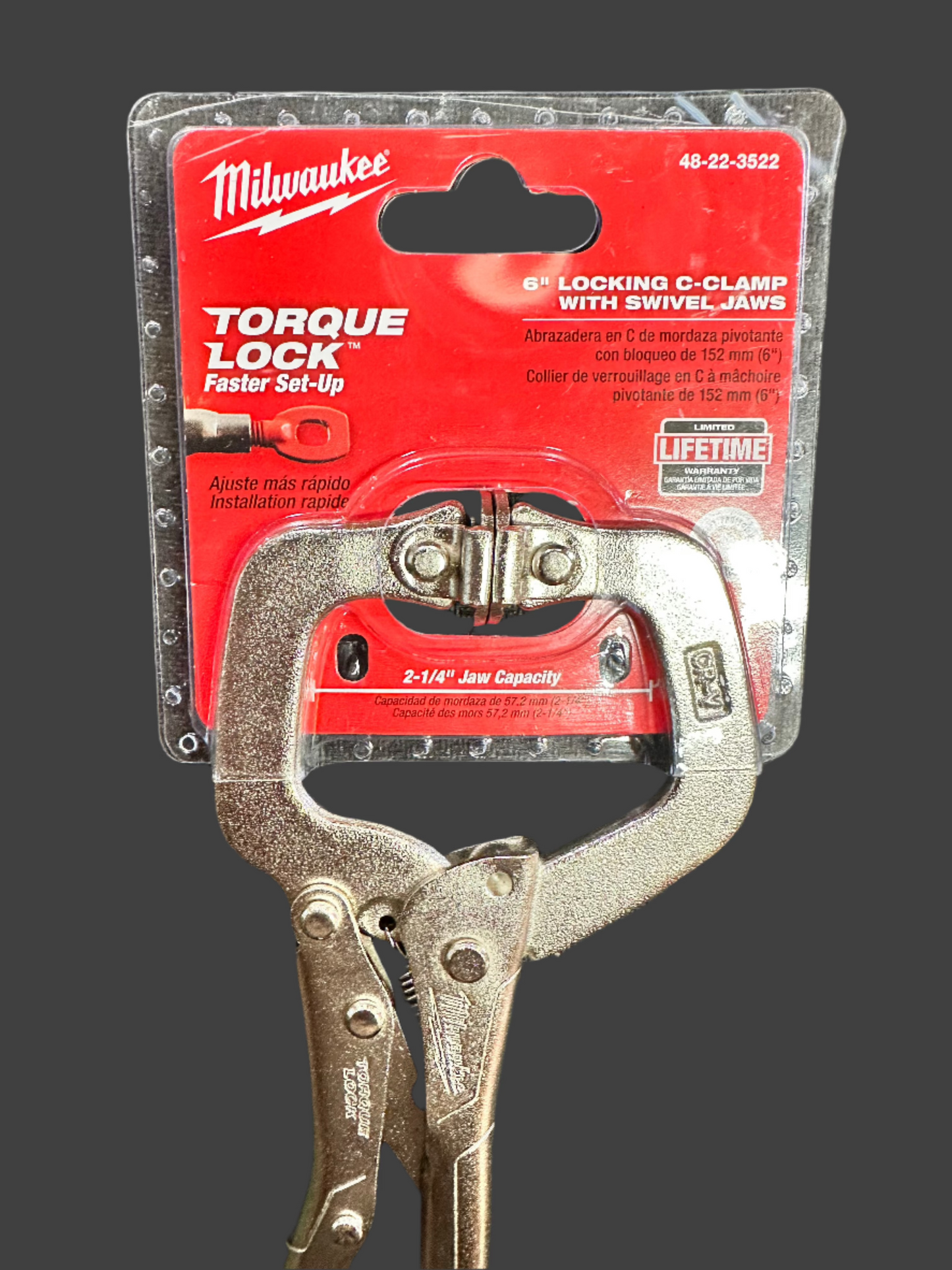 Milwaukee 6in. Torque Lock Locking Pliers C-Clamp With Swivel Jaws 48-22-3522