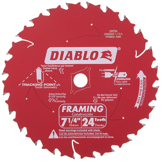 7-1/4in. x 24-Teeth Tracking Point Framing Saw Blade for Wood