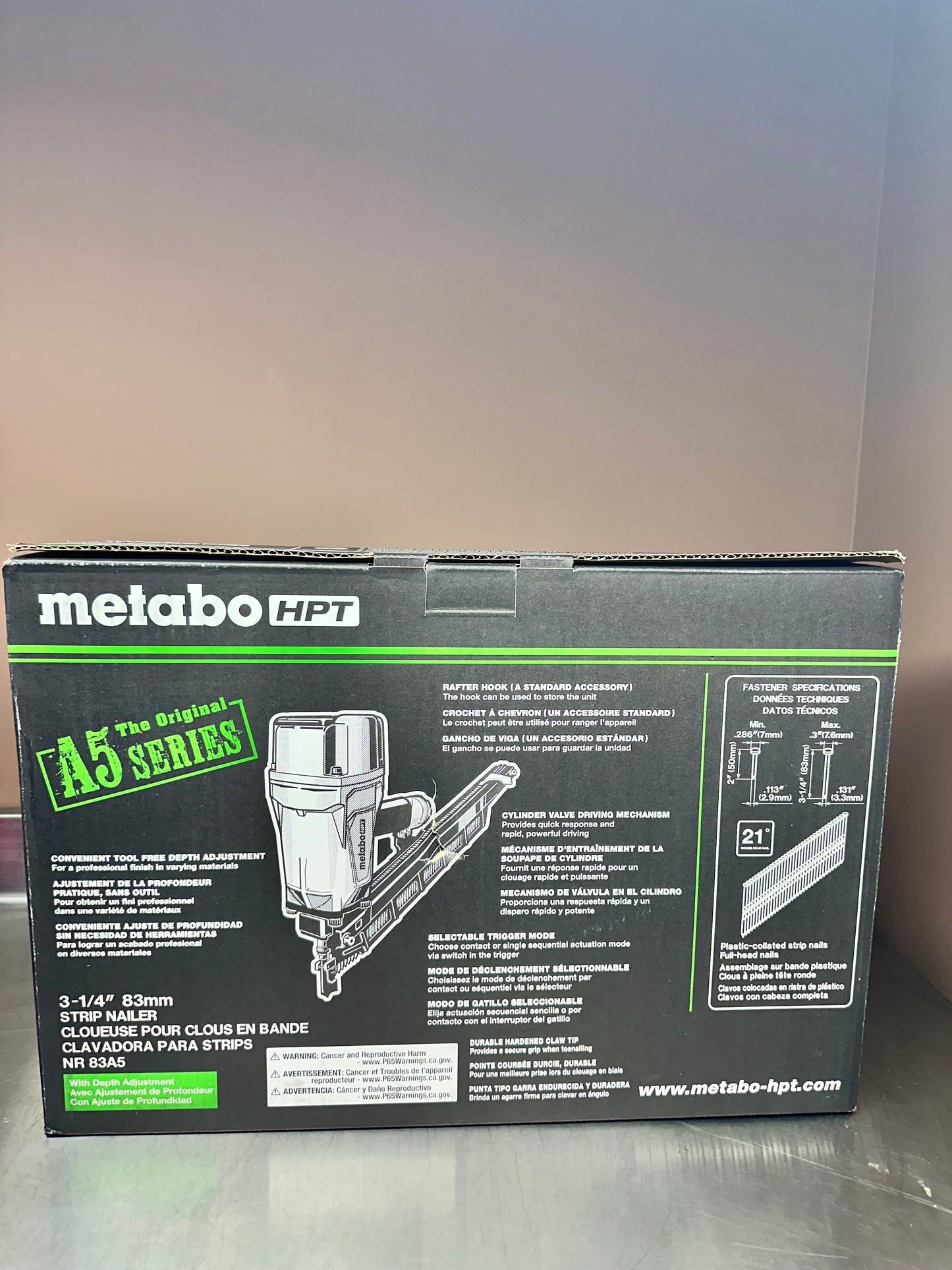 21 DEGREE 3-1/4 INCH PLASTIC COLLATED FRAMING NAILER | METABO HPT NR83A5