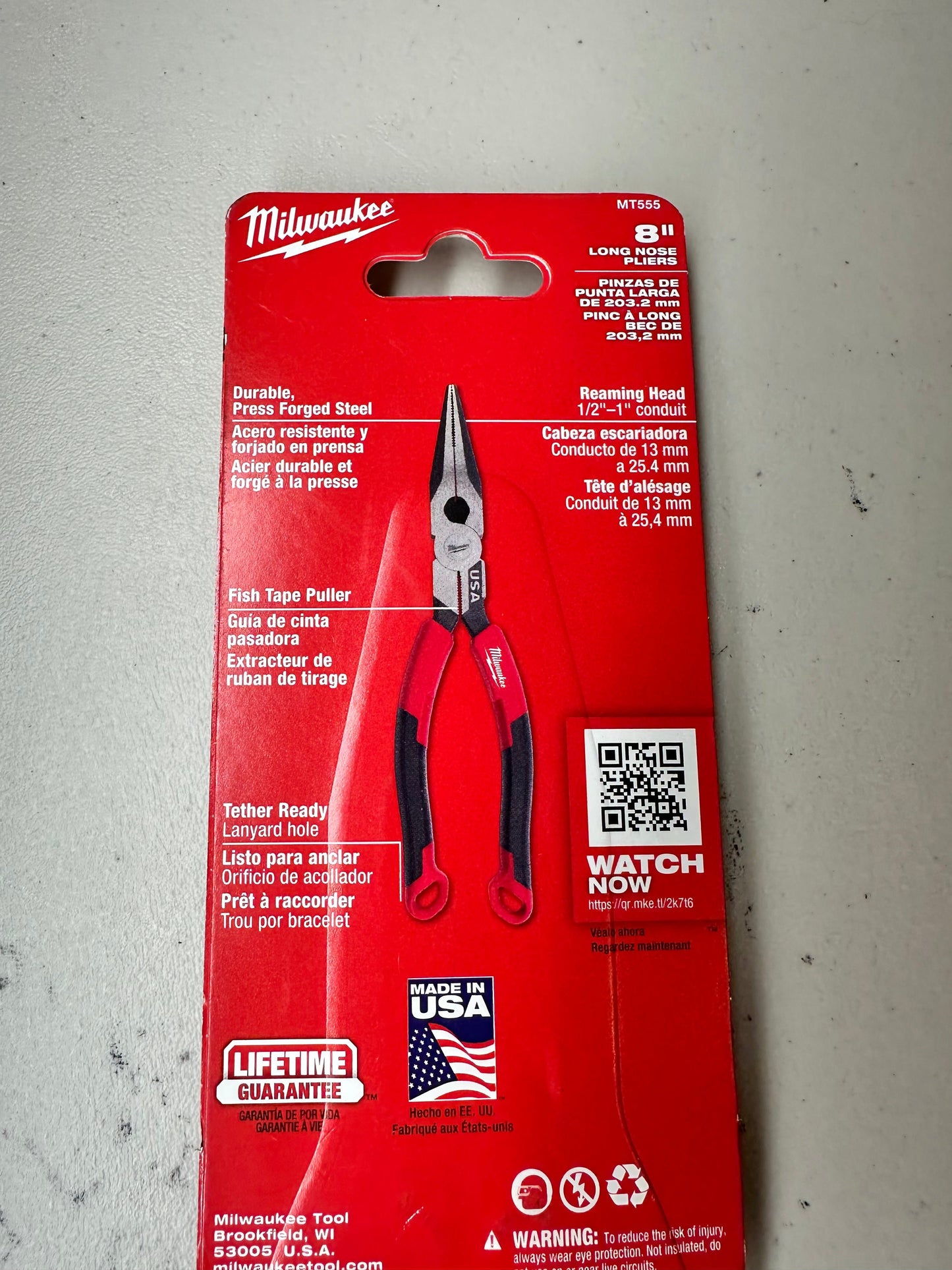 Milwaukee 8" Comfort Grip Long Nose Pliers (MT555)