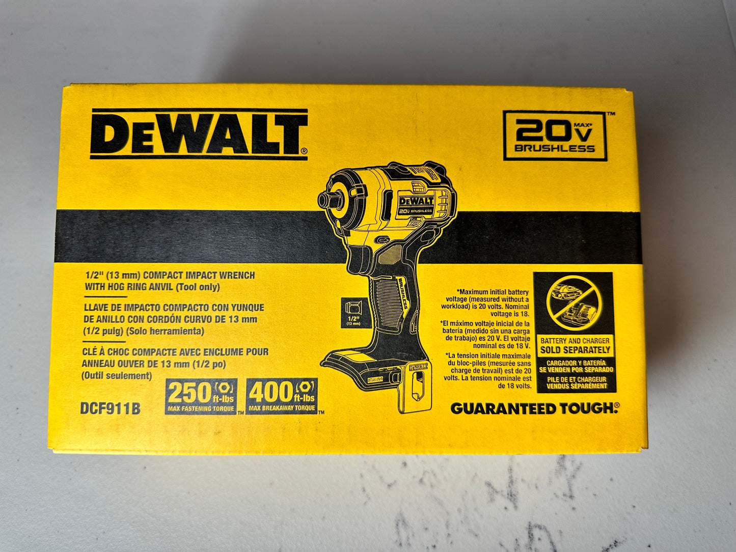 DEWALT 20V MAX* 1/2 IN. CORDLESS IMPACT WRENCH WITH HOG RING ANVIL TOOL ONLY (DCF911B)