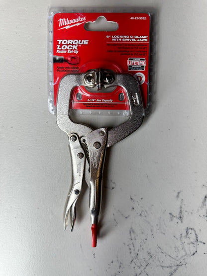 Milwaukee 6" TORQUE LOCK™ LOCKING C-CLAMP WITH SWIVEL JAWS - 48-22-3522