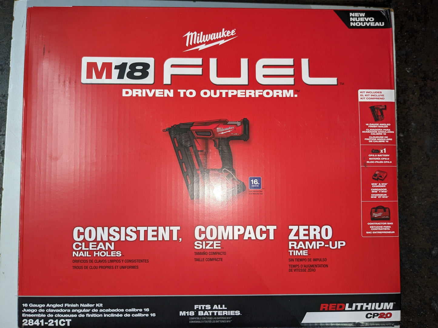 NEW Milwaukee 2841-21CT M18 FUEL 18V 16 Guage Cordless Angled Finish Nailer Kit