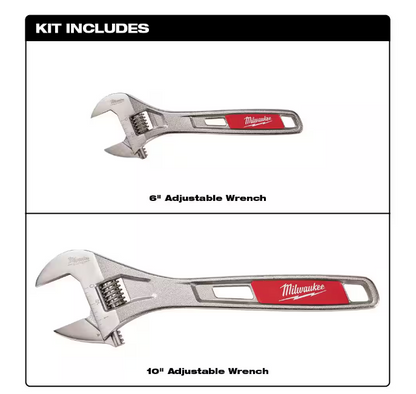 MILWAUKEE 6inch and 10inch 2-Piece Adjustable Wrench Set 48-22-7400