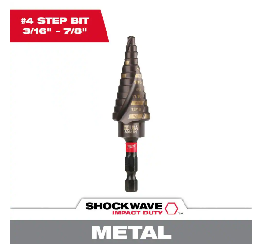 Milwaukee SHOCKWAVE 3/16 in. - 7/8 in. #4 Impact-Rated Titanium Step Drill Bit (12-Steps) 48-89-9244