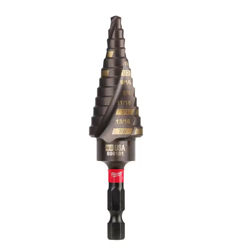 Milwaukee SHOCKWAVE 3/16 in. - 7/8 in. #4 Impact-Rated Titanium Step Drill Bit (12-Steps) 48-89-9244