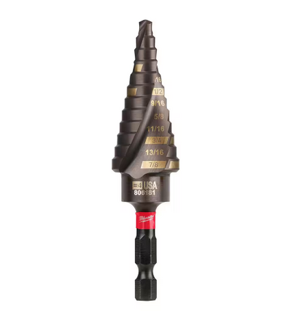 Milwaukee SHOCKWAVE 3/16 in. - 7/8 in. #4 Impact-Rated Titanium Step Drill Bit (12-Steps) 48-89-9244