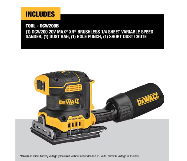 DEWALT 20V MAX XR 1/4" Sheet Variable Speed Sander DCW200B (Tool Only)