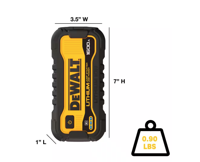 DEWALT 1600 Peak Amp Lithium Jump Starter with USB Power Bank DXAELJ16 Compact