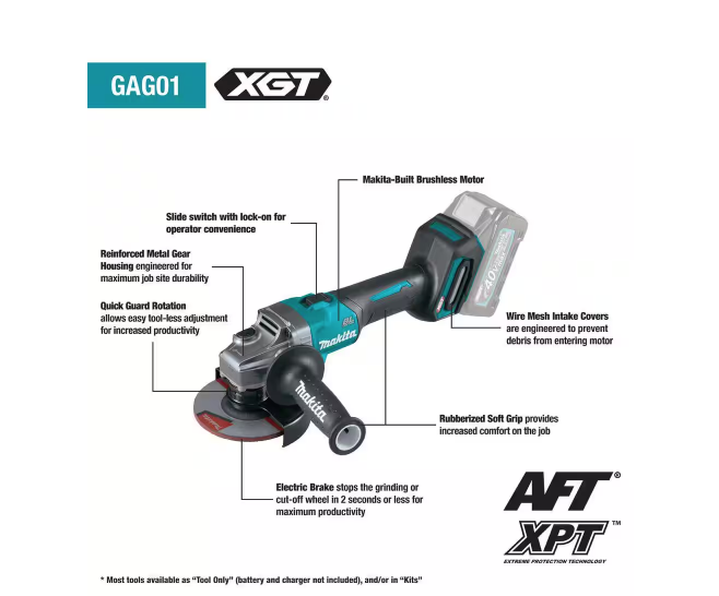 Makita 40V Max XGT 4-1/2/5" Angle Grinder with Electric Brake GAG01Z (TOOL ONLY)