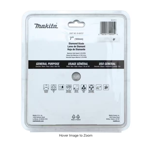 Makita 7" Turbo Rim Diamond Blade for Concrete, Block, Paver, Brick, and Roof Tile B-69727