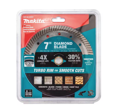 Makita 7" Turbo Rim Diamond Blade for Concrete, Block, Paver, Brick, and Roof Tile B-69727