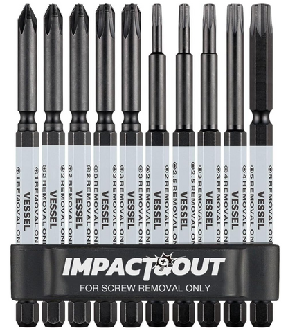 VESSEL IMPACT & OUT Screw Removing Bit ASSORTMENT SET (#HZB10P-01)