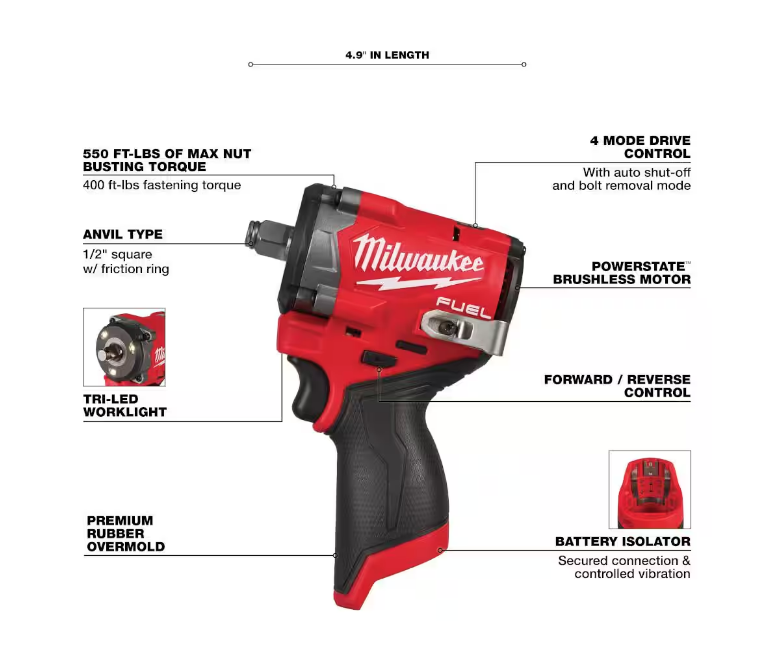 Milwaukee M12 FUEL Stubby 1/2" Impact Wrench 2563-20 (TOOL ONLY)