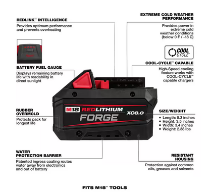 Milwaukee M18 18V Lithium-Ion REDLITHIUM FORGE XC 8.0 Ah Battery Pack 48-11-1881