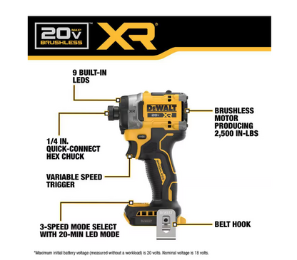 DEWALT 20V MAX XR Cordless Impact Driver DCF860B (TOOL ONLY)