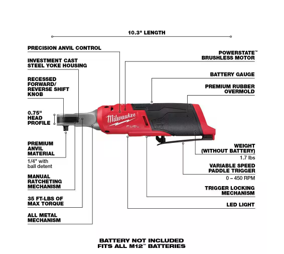 Milwaukee M12 FUEL High Speed 1/4" Ratchet 2566-20 (TOOL ONLY)