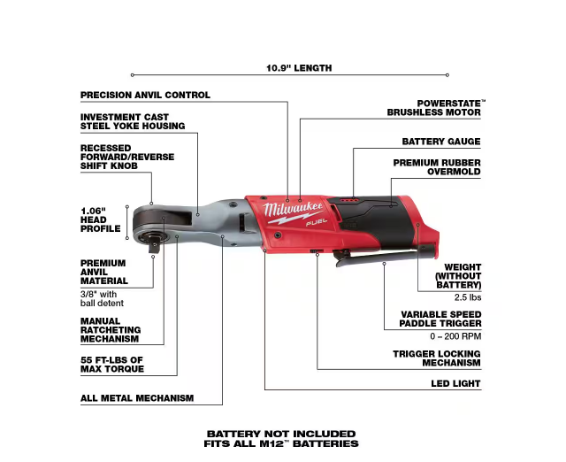 Milwaukee M12 FUEL 12V 3/8 in. Ratchet 2557-20 (TOOL ONLY)